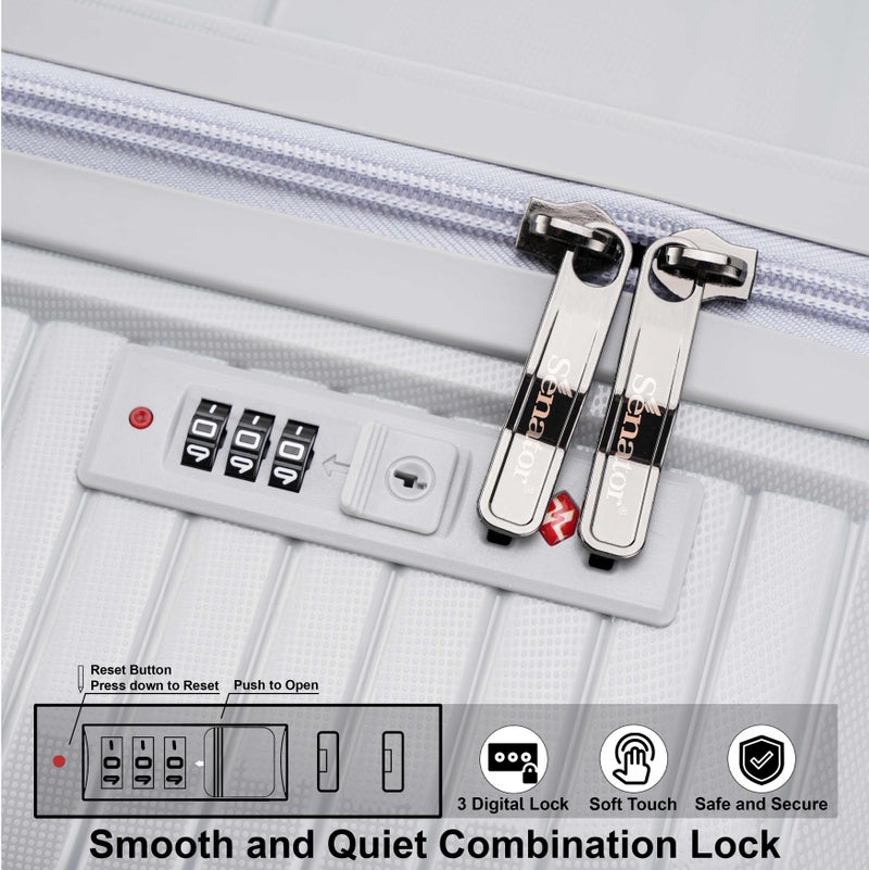 SENATOR Unisex Hard Case Carry On Luggage Lightweight PP Fashion Trolley Luggage with 360° Degree 4 Twin Wheel and Safe Zippers KH1010 Light Grey - Image 5